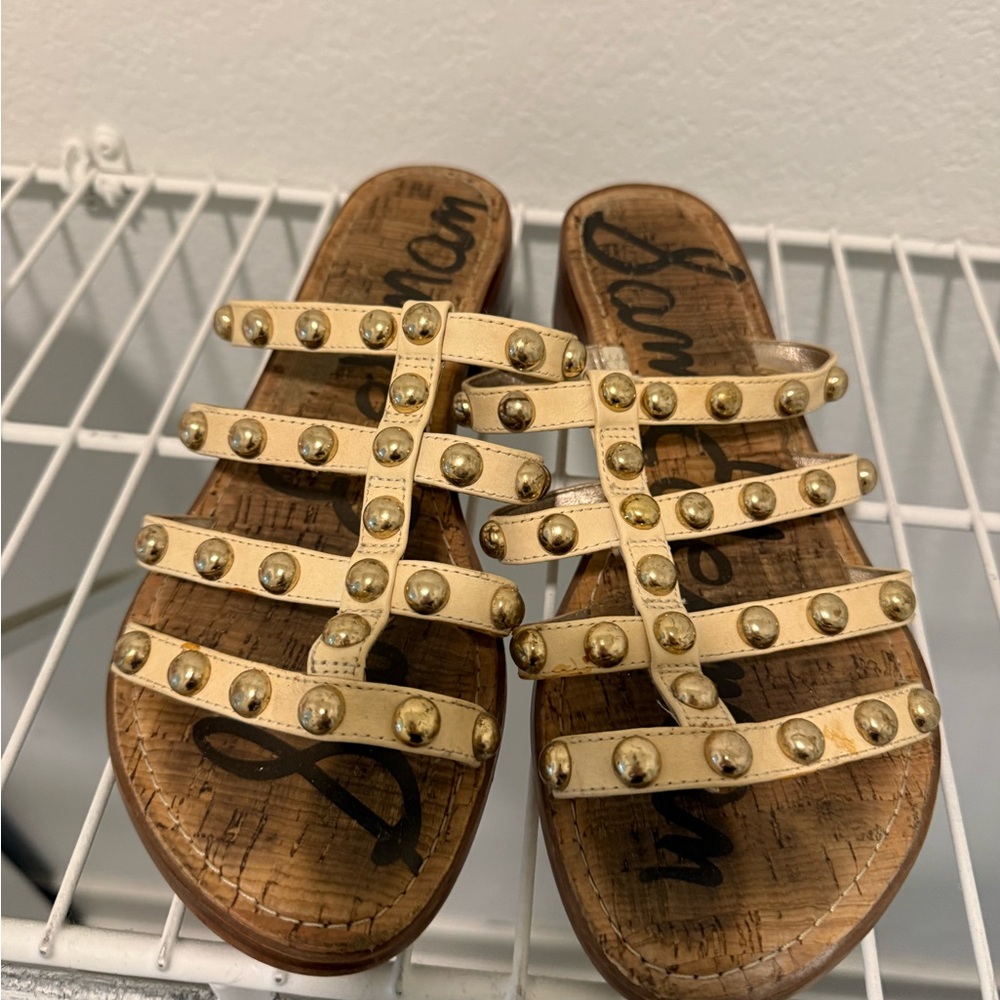 Sam Edelman Cream Sandals with Gold Studs